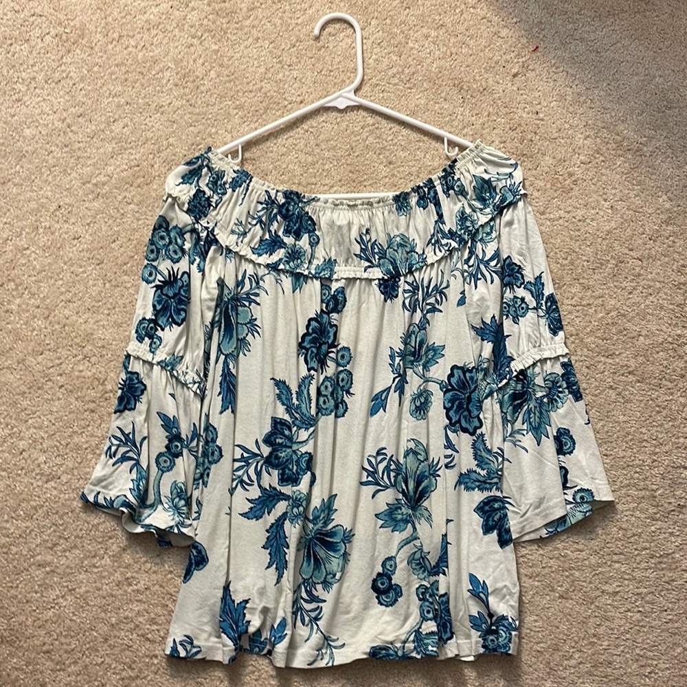 NWT! William RAST Lexie ether textural indigo floral 3/4 sleeve flowy top
